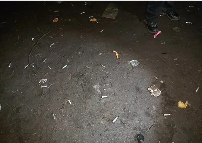 Pictures appear to show drug paraphernalia left behind after the rave.