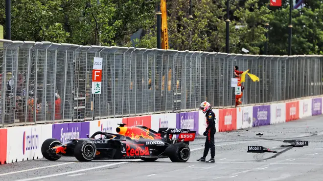 The failure sent the Red Bull driver into the concrete wall on the right-hand side of the start-finish straight