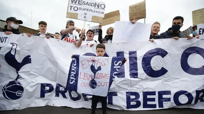 Protests erupted at football stadiums across England after the European Super League announcement