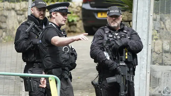 Armed police at a checkpoint in St. Ives, Cornwall, England during the G7 (file image)