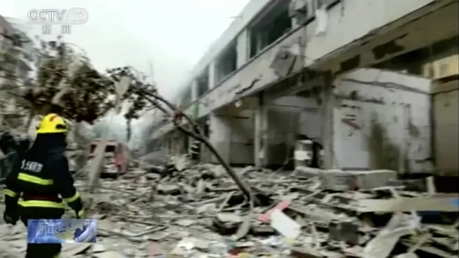 Scene of a gas explosion in Shiyan city in central China's Hubei province