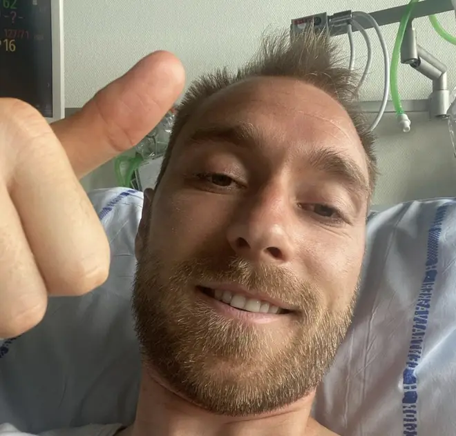 Christian Eriksen posted this selfie from his hospital bed
