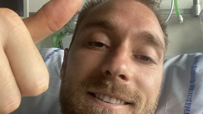 Christian Eriksen posted a selfie from his hospital bed earlier this week