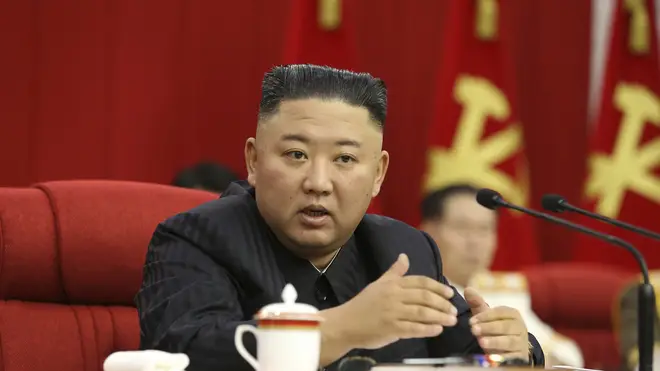 North Korean leader Kim Jong Un speaks during a Workers’ Party meeting in Pyongyang on Thursday