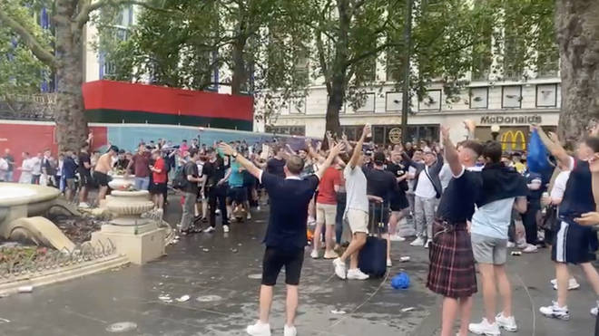 Scotland fans in Leicester Square yesterday evening