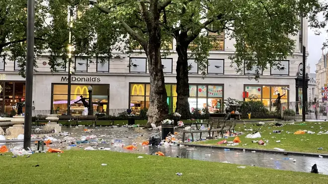 Leicester Square was left strewn with rubbish