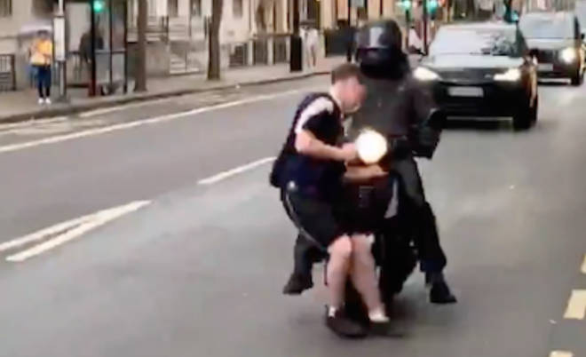 This is the moment the Scotland fan was knocked down by a moped in London