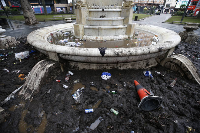 The 147-year-old statue was left filthy in the aftermath