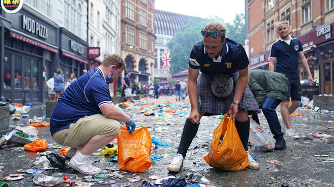 Scotland fans also helped with the clean up on Friday