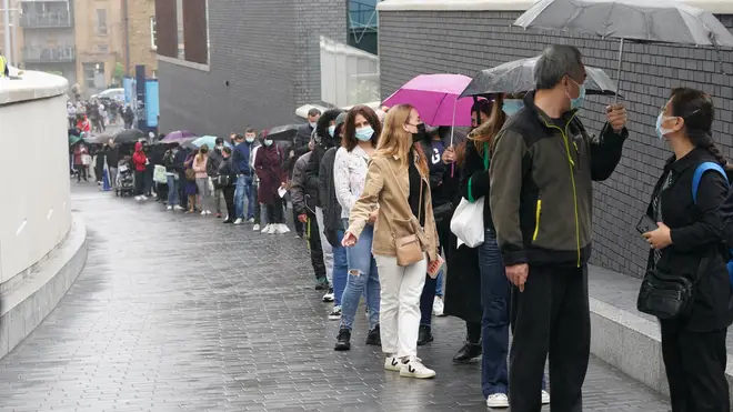 A large queue at the Tottenham Hotspur Stadium