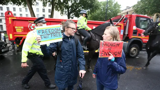 Anti-lockdown demonstrators marched through central London on Monday