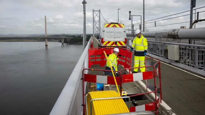 Openreach workers on the Forth Road Bridge