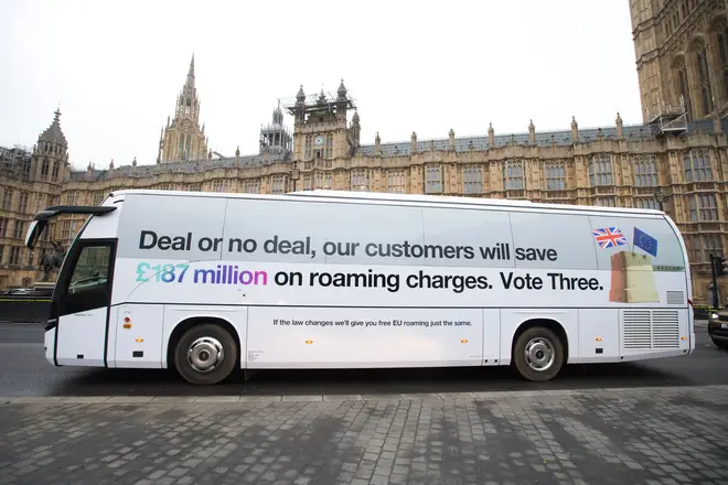 In March 2019 Three parked a bus outside Parliament pledging not to increase roaming fees post Brexit.