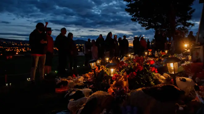 A memorial has been set up at the site of a former Kamloops residential school