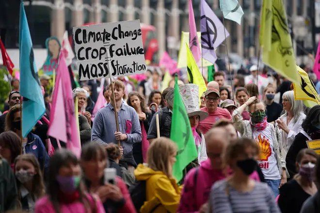 Extinction Rebellion protesters marched through central London on Sunday morning