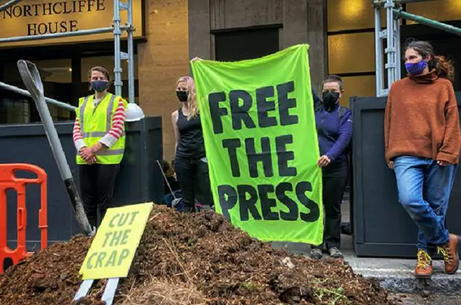 Extinction Rebellion activists dumped tonnes of manure outside the offices of the owners of the Daily Mail
