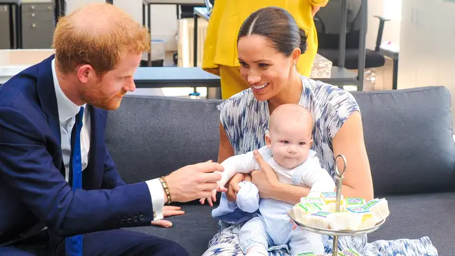 Harry lives in California with his Meghan Markle and their children Archie (pictured) and Lilbet