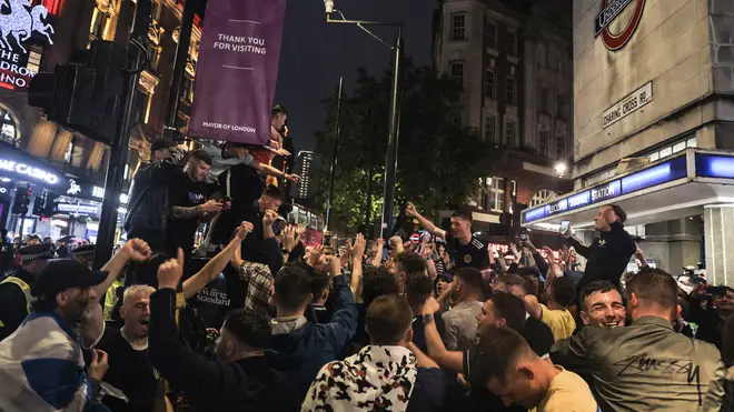 Fans gathered in central London before and after the England v Scotland match