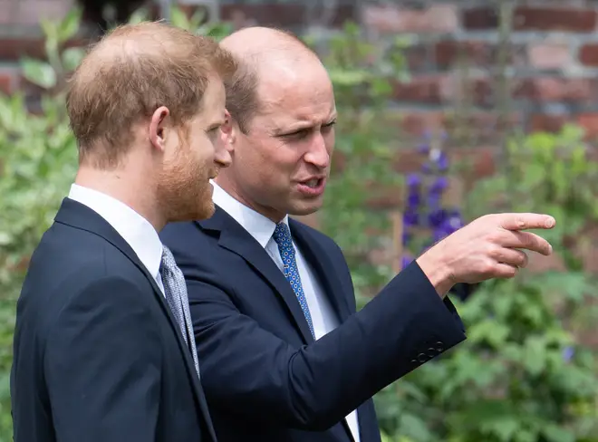 William and Harry during the unveiling of a statue they commissioned of their mother Diana, Princess of Wales, in the Sunken Garden at Kensington Palace, London, on what would have been her 60th birthday.