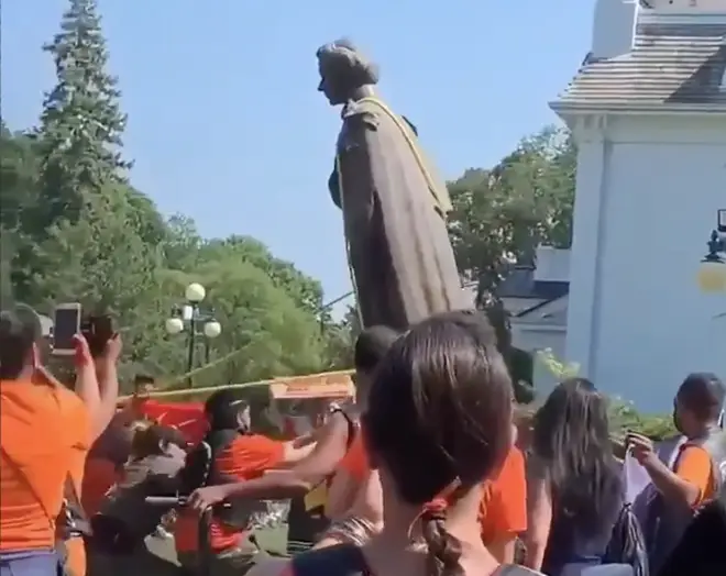 A statue of Queen Elizabeth II was torn down during protests in Canada