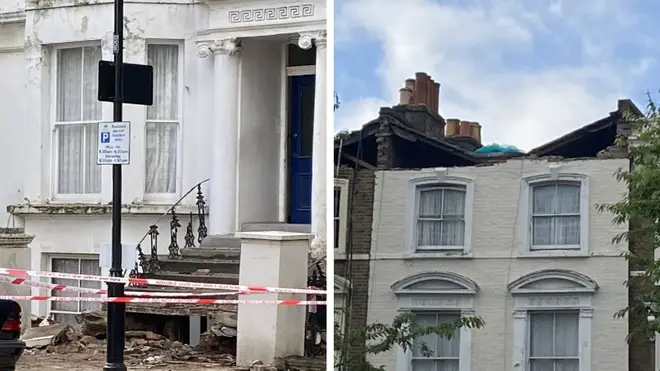 A roof collapsed in Chesterton Road in Notting Hill on Sunday