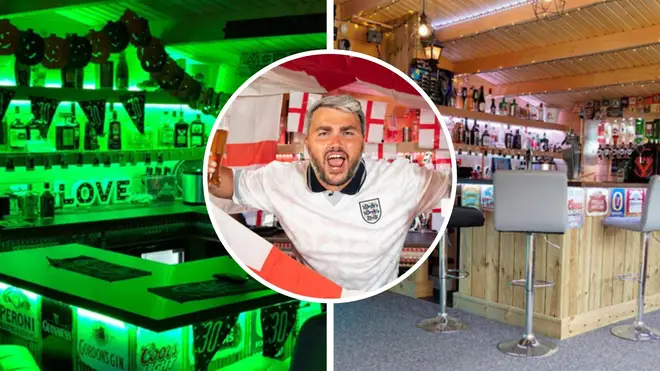 The England fan has built an incredible pub in his garden to watch the football