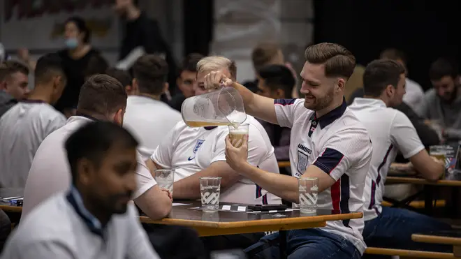 England fans drinking ahead of the Denmark game