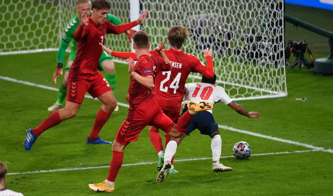 Raheem Sterling was fouled to win the extra time penalty scored by Harry Kane.