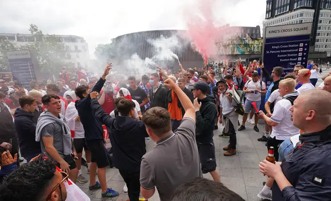 There were chaotic scenes as crowds of England fans gathered outside King's Cross.