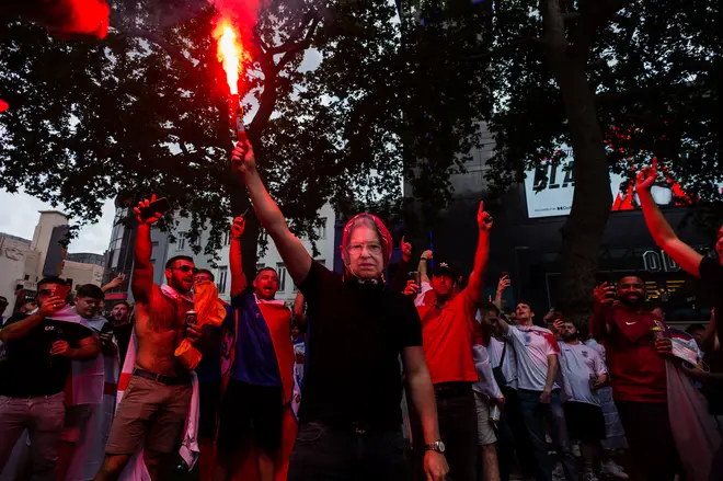 Thousands of England fans have gathered in Leicester Square ahead of the final.