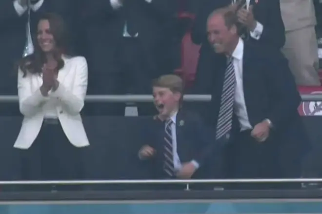 George was seen cheering with his mum and dad as England went 1-0 up