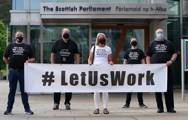 Members of the wedding industry protested outside the Scottish Parliament in June calling for the lifting of restrictions.