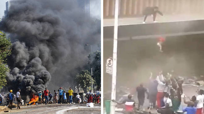 A mother threw her child from a burning building to save him as riots broke out across South Africa