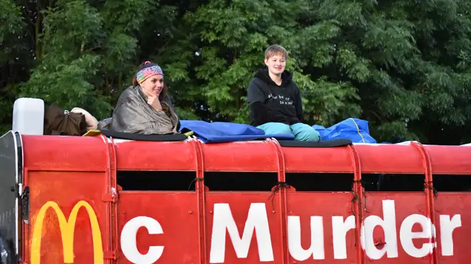 Protesters at the site this morning