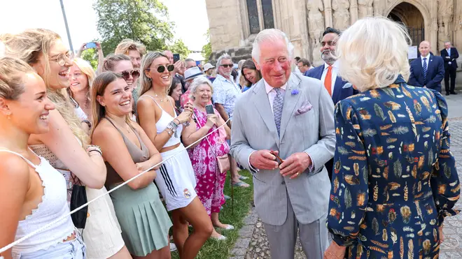 Charles and Camilla greeted visitors outside the cathedral.