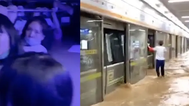 Terrifying footage has emerged of people up to their necks in water in a subway in China