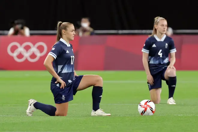 Team GB's women's football team took the knee before their match on Wednesday.