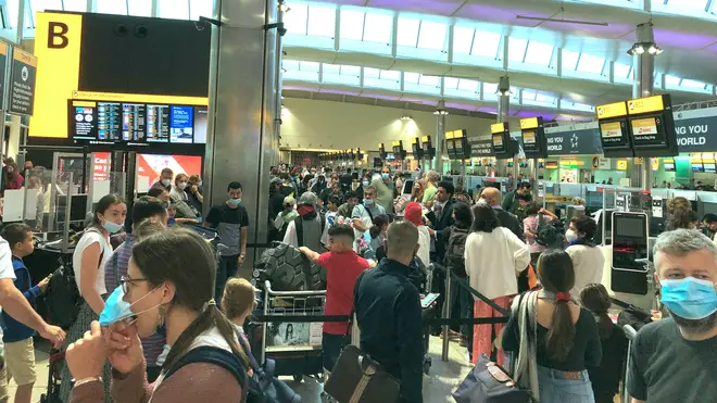 The scenes at Heathrow on Saturday were described as "total chaos"