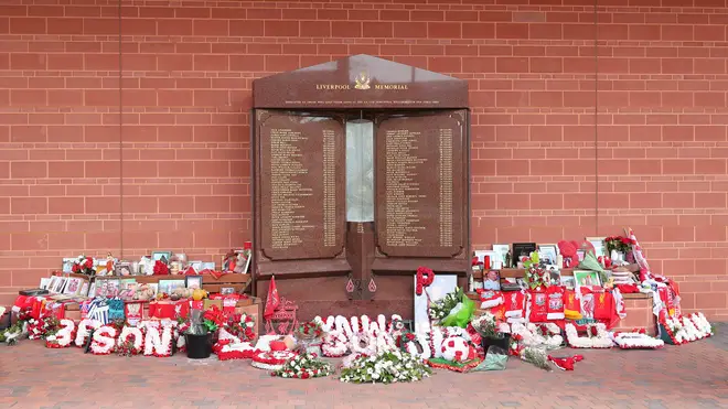 The Hillsborough memorial outside Anfield stadium commemorates the lives lost in the disaster.