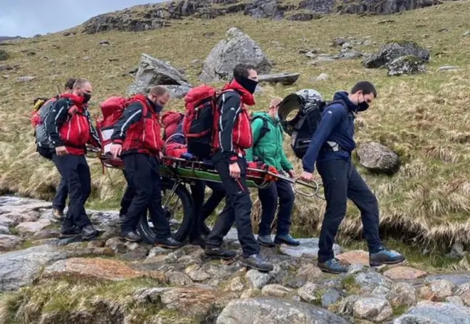 The Llanberis rescue team were called to rescue the women after a lightning strike