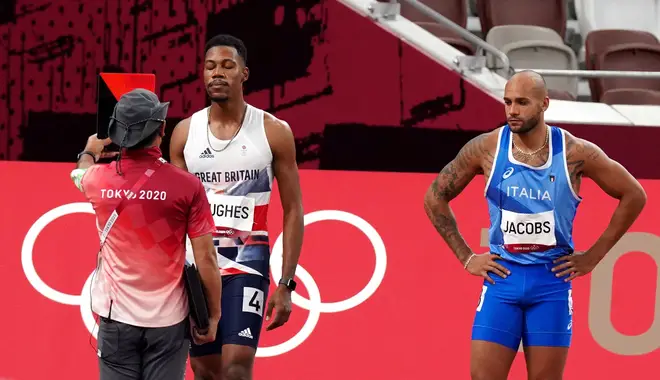 Zharnel Hughes is disqualified from the Men's 100 metres