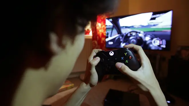 Person playing a video game