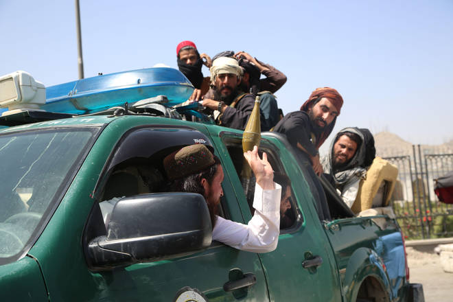 Taliban fighters are seen in Kabul, the capital of Afghanistan.