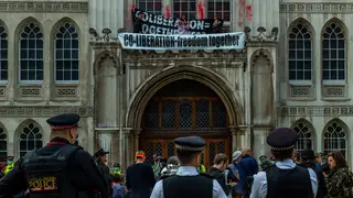 Protestors have climbed the Guildhall in London ahead of two weeks of protests in the capital