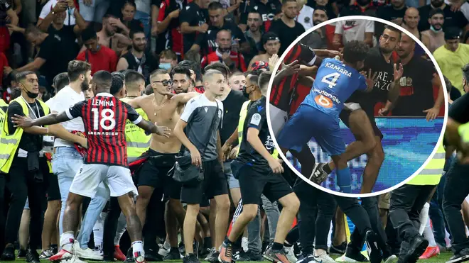 Marseille players were attacked by Nice fans during the French Ligue 1 game