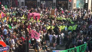 Hundreds of protestors from the Extinction Rebellion have gathered at Oxford Circus in central London.