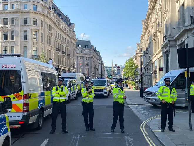 Police cleared Oxford Circus of protesters, with a cordon put in place in all directions.