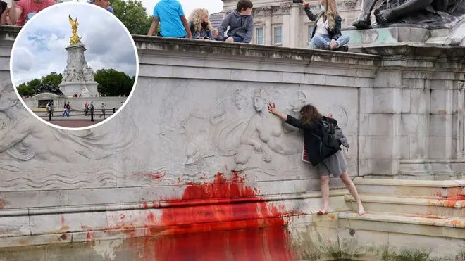 Activists for Animal Rebellion sprayed red paint on the Victoria Memorial during Extinction Rebellion's two weeks of action.