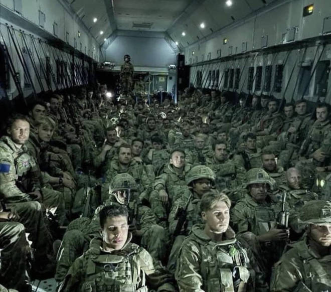 British troops returning from Kabul on Saturday.