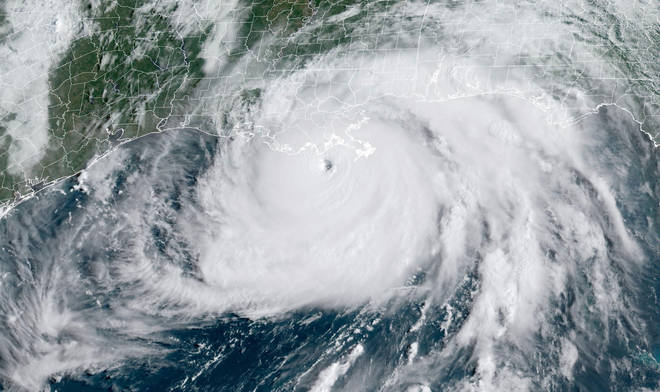 Satellite image showing Hurricane Ida, a category 4 storm, which has hit the coast of lower Louisiana